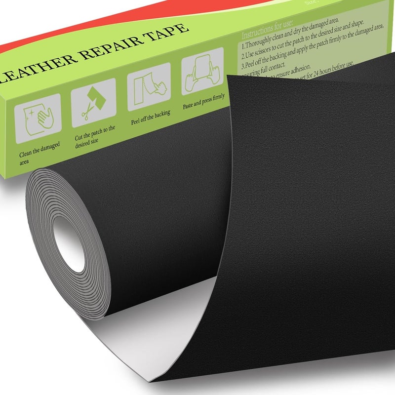 G GEYYANG GEYYANG Leather Repair Patch, 16X79 inch Self Adhesive Leather Patches, Large Leather Repair Tape for Couches, Furniture, Car Seats, Cabinets, Wall, Handbags(Black - Fine Grained) - Image 1